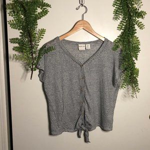 rachel zoe / 100% linen striped button tie shirt